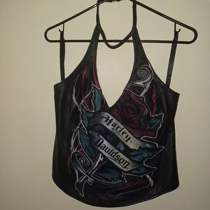 NEW Harley Davidson leather corset top Rose embroidered design womans size MED
